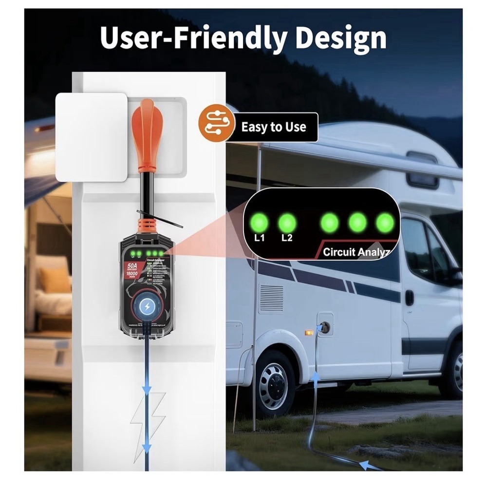 18000J 50A RV Surge Protector with Circuit Analyzer Waterproof Cover Orange - Picture 8 of 9
